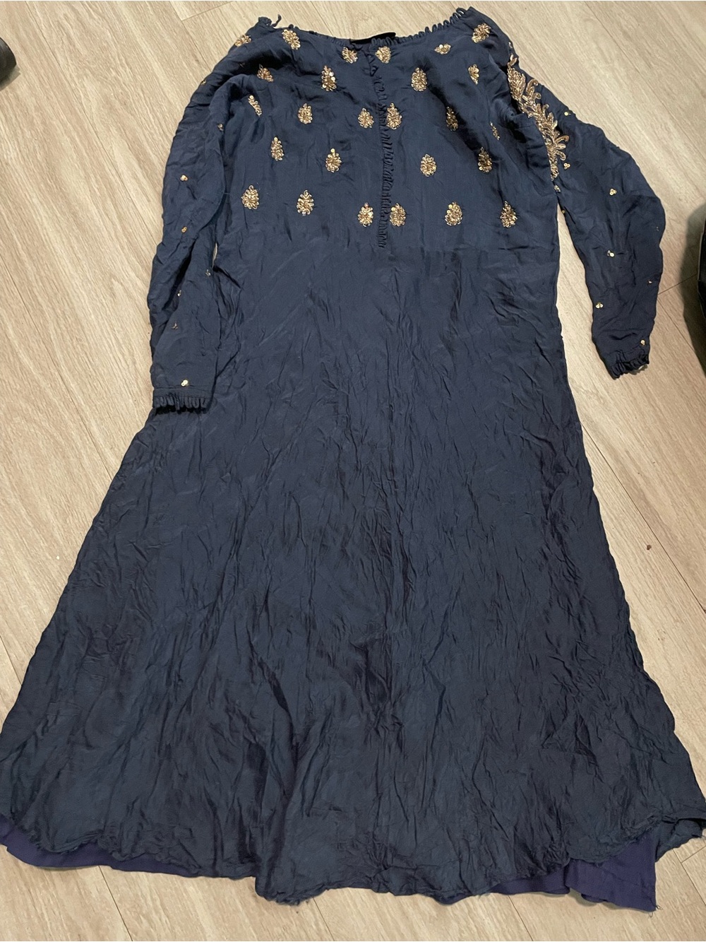 Women's Navy Blue Embroidered Long Dress